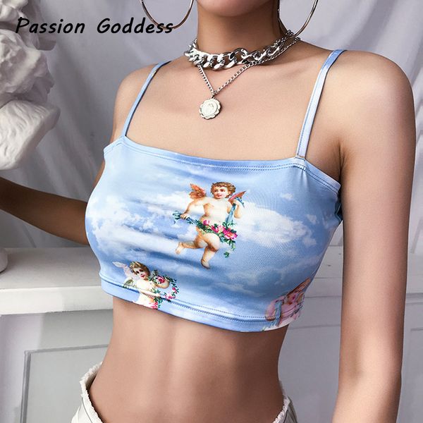 

cute women angel printed camisole sling sleeveless strapless backless camis blusa bustier lingerie bralette camis summer, White