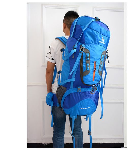 

80l waterproof nylon camping hiking backpack climbing backpacks travel rucksack outdoor sports bag alluminum alloy support