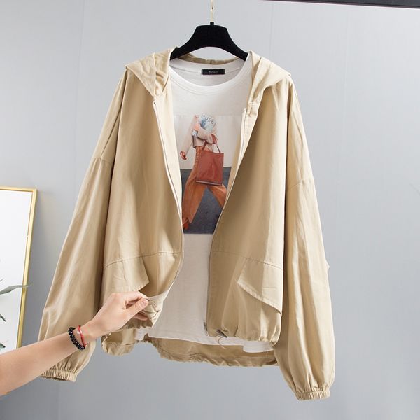 

2019 autumn harajuku windbreaker women drawstring hooded long sleeve short baseball jacket coat women big size loose ladies coat, Black;brown