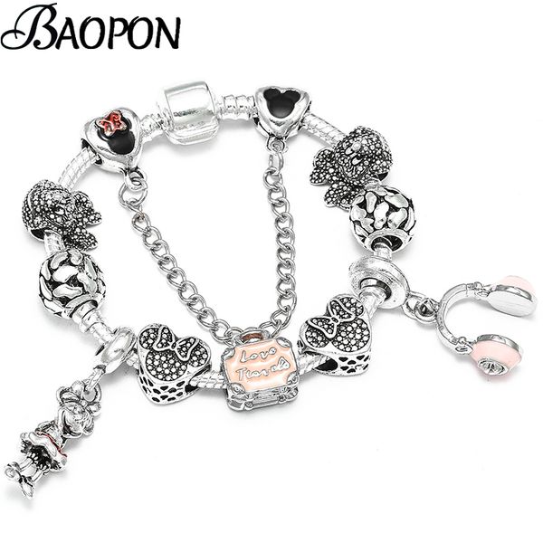 

baopon & headset pendant charm bracelets & bangles with cartoon beads bracelets for women fashion jewelry pulseira gifts, Golden;silver