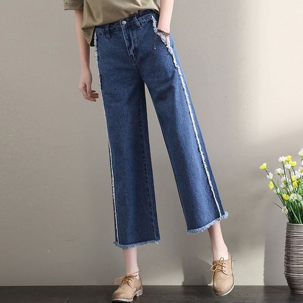 

new fashion wide leg jeans woman high waist loose trousers women pockets korean jeans feminino, Blue