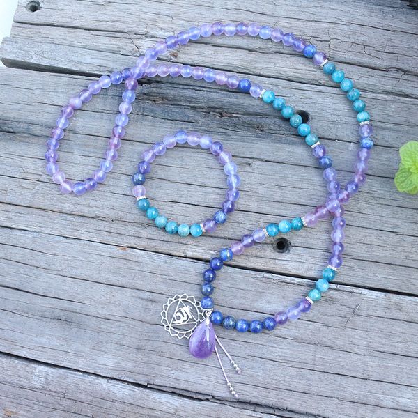 

8mm natural stone beads,lapis,apatite,amethyst,chakra,japamala sets,spiritual jewelry,meditation,inspirational,108 mala beads, Silver