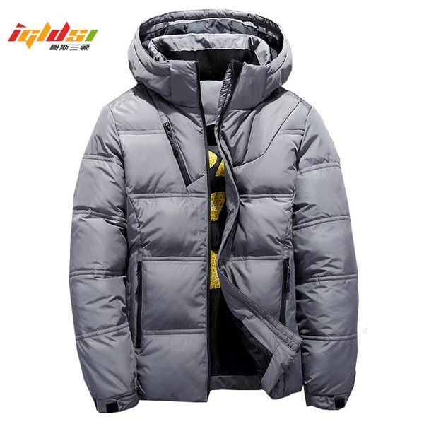 

men's winter hooded duck down jackets warm thick down coats male winter overcoat down parkas man puffer jackets sh190930, Black