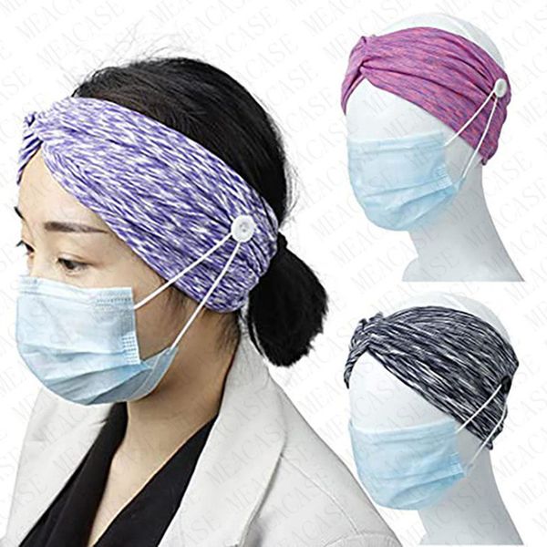 

women cross headbands with button for ear protective gym sweat hairbands face mask holder head wraps elastic hairlace hair accessories d8507, Black;white