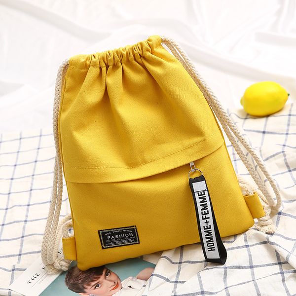 

1pc new fashion canvas school bags drawstring backpack bag portable casual string knapsack for women men mochila saco backpack