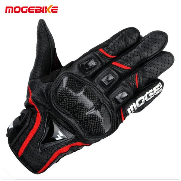 

mogebike men's genuine cow leather motorcycle touch screen gloves summer perforation black color motorbike racing riding glove