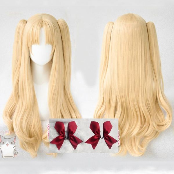 

fate grand order ereshkigal cosplay wig fgo servant lancer chip ponytails heat resistant hair cosplay wigs + red hairpins, Black