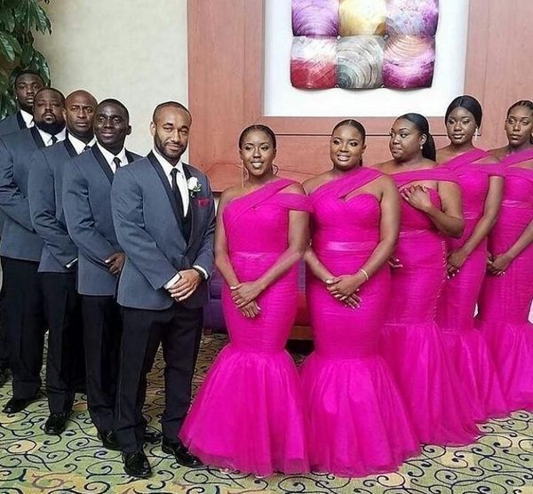 

african fuchsia plus size bridesmaid dresses long one shoulder mermaid prom dress floor length maid of honor wedding guest dress, White;pink