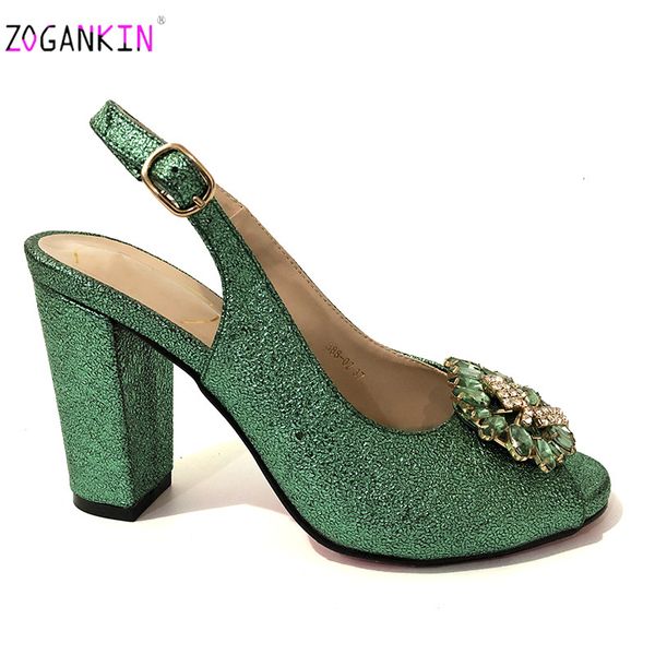 

latest green color summer women elegant pumps ladies wedding shoes decorated with rhinestone italian ladies sandals for parties, Black