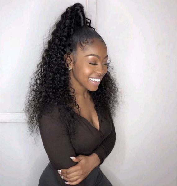 2019 Kinky Curly Ponytail Natural Human Hair Ponytail Extensions Brazilian Clip In Ponytail Natural Hairhuman Hair Ponytails 140g Human Hair Ponytail