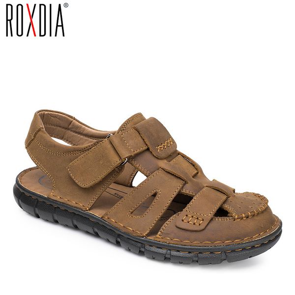 

roxdia mens gladiator sandal genuine leather summer men sandals new fashion breathable male beach shoes 39-44 rxm044 t200420, Black