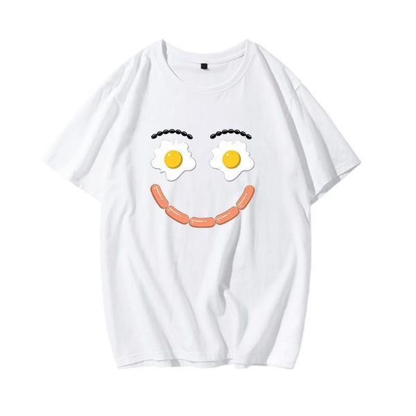 

nicemix t shirt women cotton egg printed sweet t shirts cute kawaii t-shirts korean style summer o-neck harajuku tees, White