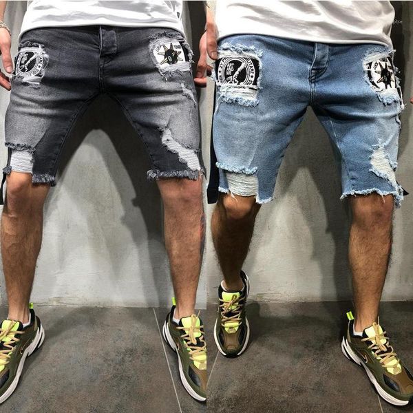 

fashion male hombres shorts mens summer ripped jean shorts casual draped biker shorts, White;black