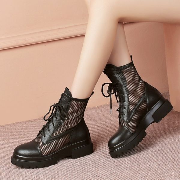 

2019 new fashion womens ankle boots mesh boots summer cool lady platform shoes breathable women's shoes, Black