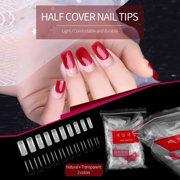 

500 half nail patch in bag jelly double-sided adhesive tapes transparent nail art sticker decals fingernail art false tips, Red;gold