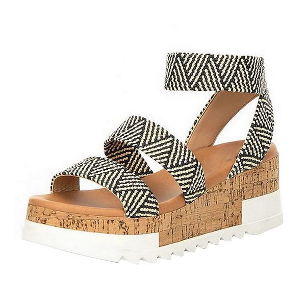 

2020 women platform sandals women peep toe high wedges heel ankle buckles sandalia espadrilles female sandals shoes, Black