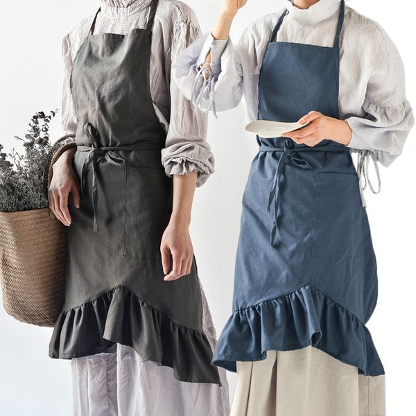 

fashion nordic style cotton linen apron for the baking kitchen coffee shop and flower shop work aprons smocks woman dress gift