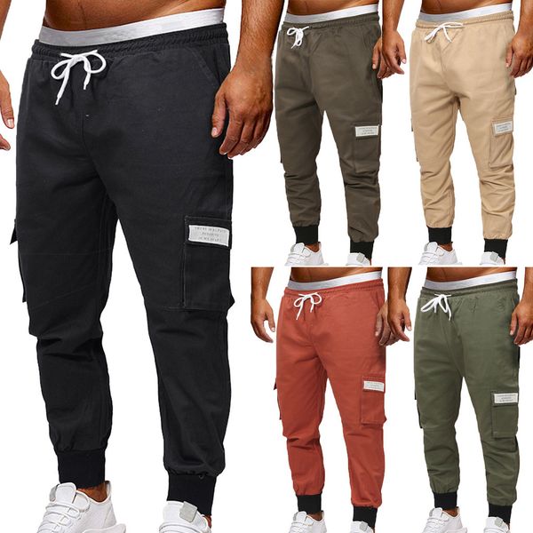 

fashion men sport jogging pant casual loose jeans sweatpants drawstring cargo pants men trousers size m-5xl, Black