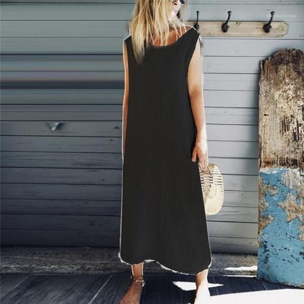 

sleeveless pure color dress panelled o neck lady one piece female clothes womens plus size dresses, Black;gray