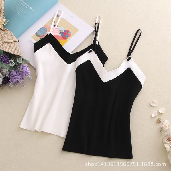 

2020 new casual soft off shoulder crop for women cropped feminino camisole girls sweet cute camis knitted knit, White