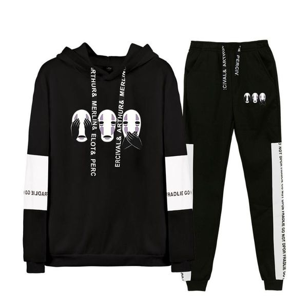 

spirited away fashion printed two piece set women/men long sleeve hoodies+sweatpants 2020 streetwear clothes, Black