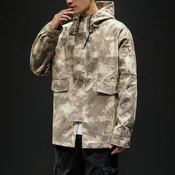 

retro camouflage men's yellow cotton jackets coats zipper m-5xl oversize autumn casual pocket fashion man streetwear outerwear, Black;brown