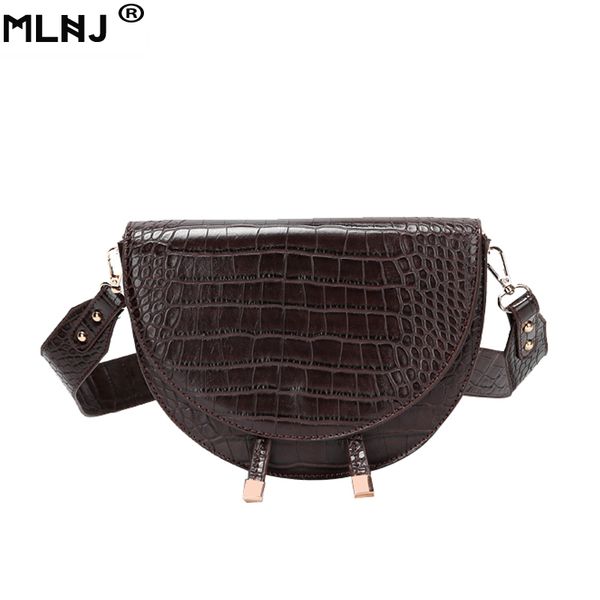 

2020 new ins fashion saddle bag animal print alligator leather bag round handbag women vintage black brown half moon bags