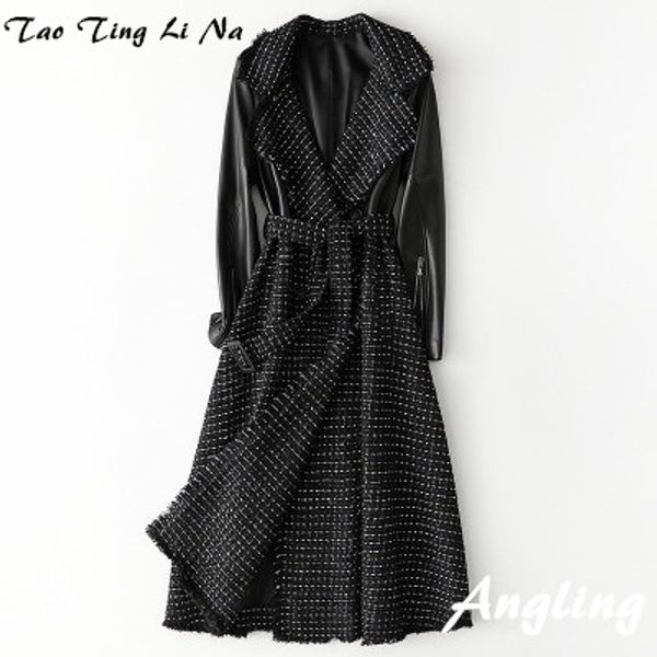 

2019 new fashion genuine sheep leather trench h62, Tan;black
