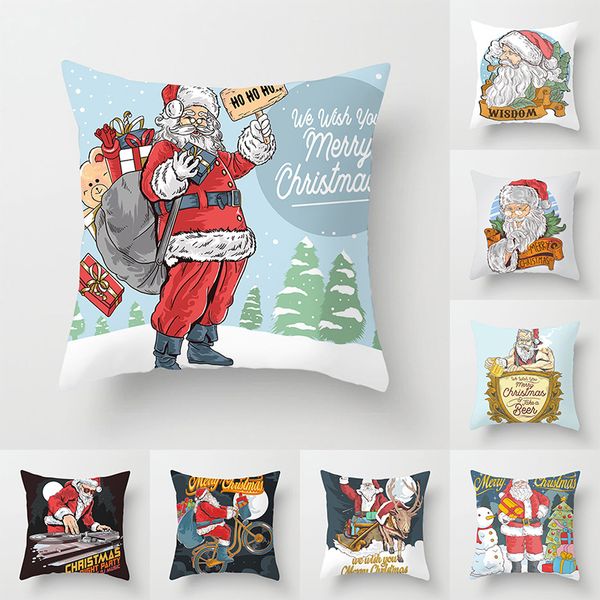 

3d christmas pillowcase santa claus cushion cover car sofa pillow cover outdoor chair waist cushions case merry xmas gifts