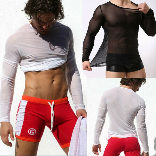 

mens mesh exercise t-shirts see-through gym muscle fitness exercise tees men sports casual basic tees tracksuit, Black;blue