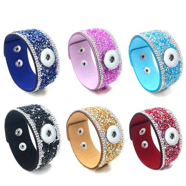 

luwellever new interchangeable crystal 053 rhinestones velvet leather bangle fit 18mm snap button bracelet charm jewelry for women gift, Golden;silver