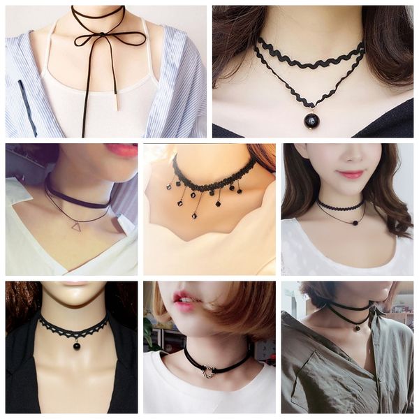 

wholesale styles bijoux love vintage triangle geometry tattoo waterdrop clavicle choker necklace for women chain jewelry 2019, Golden;silver