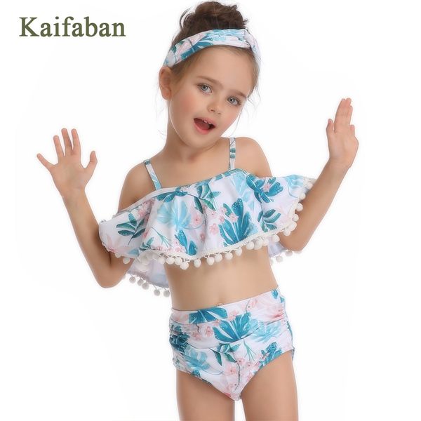 

girls kawaii tropical plants print tassel split bikini swimsuit swimwear cute high waist off shoulder plavky tankini bathsuit