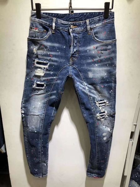 

мужские дизайнерские джинсы denim jean черные рваные брюки pour hommes men s italy fashion brand байкер мотоцикл рок возрождение джинсы высо, Blue