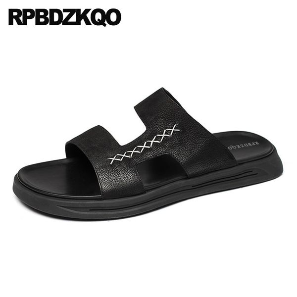 

men gladiator sandals summer slip on shoes roman black soft genuine leather 2019 slippers designer beach native