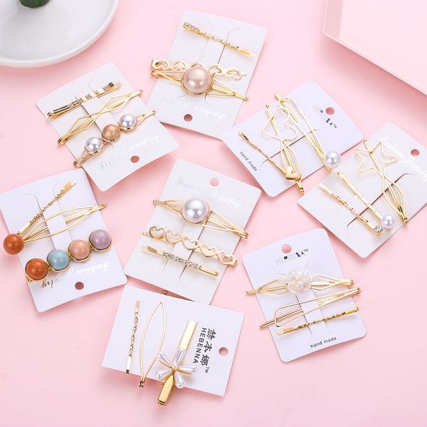 Korean Metal Hairpins Colorful Beads Hair Clips Fashion Geometric