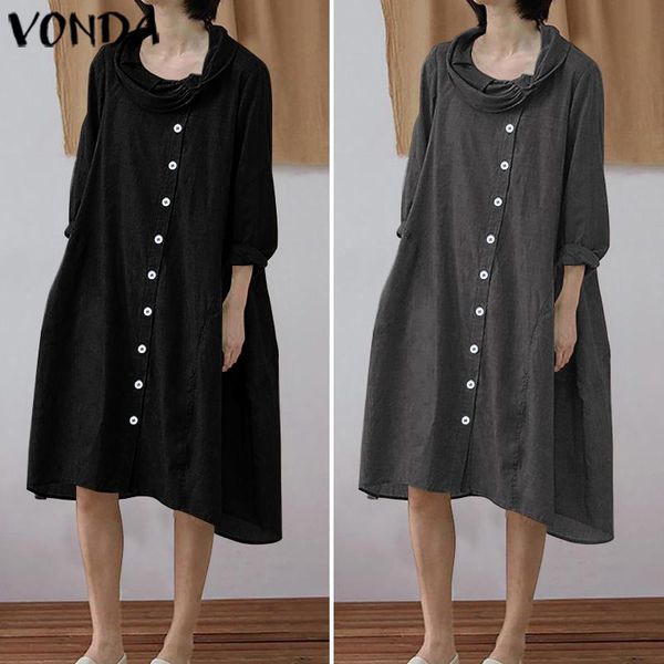 

вонда женщины vintage колен платье партии 2019 женщина с длинным рукавом платье повседневный сыпучие плюс размер vestidos robe femme s-5xl, Black;gray