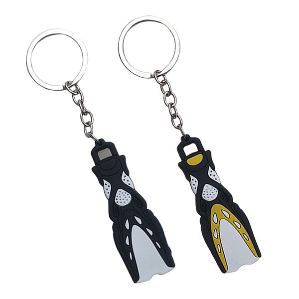 

2x mini dive fins flippers key chain holder key ring keychain yellow+black