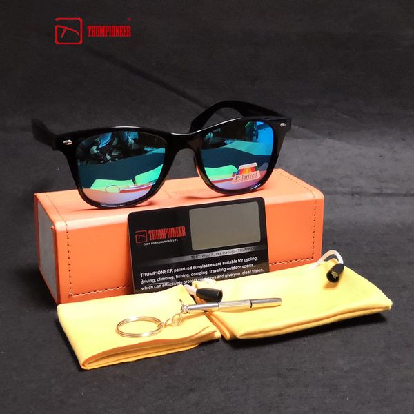 

trumpioneer 2019 new arrival men sport sunglasses square frame polarized mirror lens women outdoor eyewear uv400 with case boxes, White;black