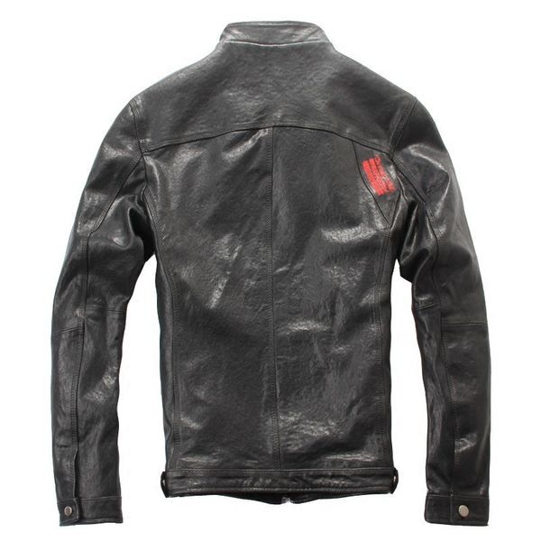 

men's leather & faux 2021 motor biker vantange natural cow jacket slim fit genuine short zippers outwear real coats, Black