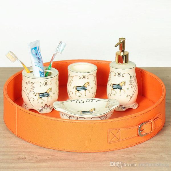 

2-piece fashion round oragne l room serving tray home organizer storage tray food/coffee/tea serving tray