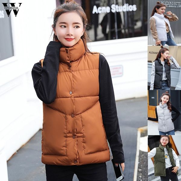 

womail black sleeveless warm vest female winter fashion solid coats women button cotton vest jacket 2019, Black;white