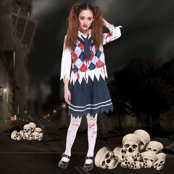 

halloween ghost anime costumes costumes & cosplay festival horror bloody student uniform suit with blood female student outfit exporte, Black