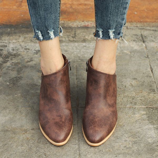 

women's retro ankle boots 2019 autumn winter fashion side zipper solid casual shoes short boots ladies botas de cuero mujer, Black