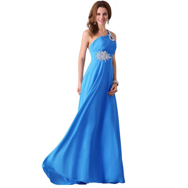 Mode elegante Mädchen Kleider eine Schulter mit Perlen eine Linie Chiffon Long Party formelle Abendkleider für Frauen -Prom -Kleiderkleider