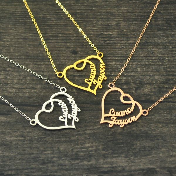 

stainless steel personalized heart name necklace, couples name necklace child, name heart necklace,gift for her,custom necklace, Silver