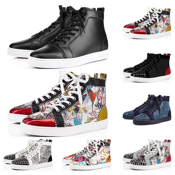 

with box new designer shoes men women spike sneakers black red white blue leather suede graffiti flat bottoms luxury casual shoe 36-47