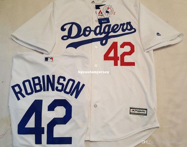 

jackie robinson #42 la mens white cool base jersey majestic stitched baseball jerseys, Black;blue