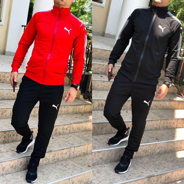 

fall winter men clothing outfits jacket pants 2 piece set thick solid tracksuit casual outdoor jogger suit warm black sweatsuit 2122, Black;gray