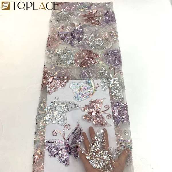 

african french tulle lace with sequins and beads pink color embroidery nigeria lace fabrics for wedding dress, Pink;blue